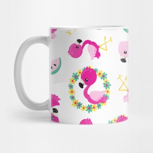 Tropical Pattern, Flamingos, Watermelons, Flowers Mug